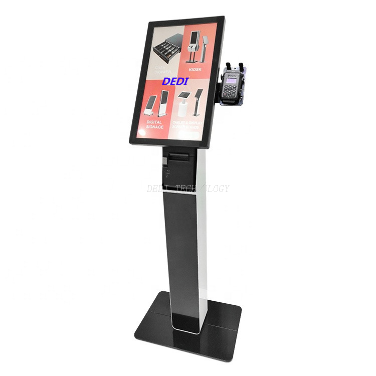 Restaurant Food Touch Screen Information Tablet POS Kiosk Self-Service Order Queue Kiosk With Printer holder