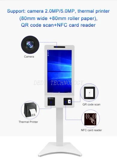 32inch touch Screen LCD Display Digital Signage Shop Ticket Vending Machine Kiosk with Printer and NFC and Qr Code Scanner Payment Kiosk