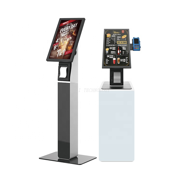  Countertop touchscreen queue bank restaurant menu hotel self service ordering kiosk service with card reader holder 