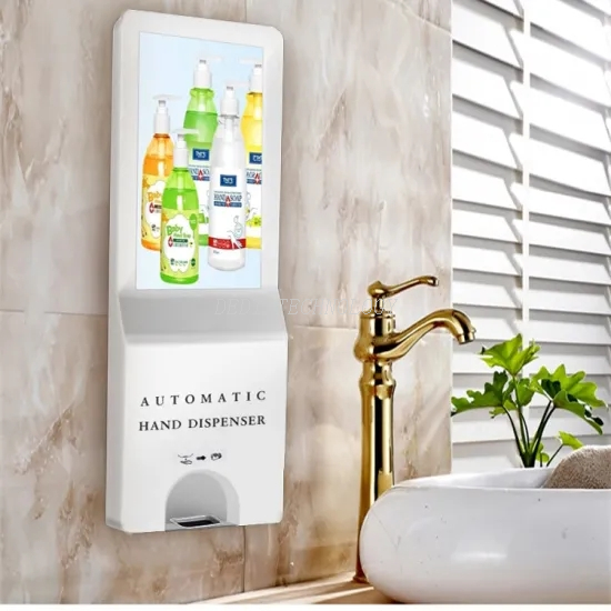 Ethanol Disposable Hand Sanitizer in Wall Mounted Digital Signage Touch Screen Monitor Display